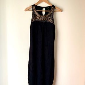 Black & Gold Beaded Midi Cocktail Dress LBD